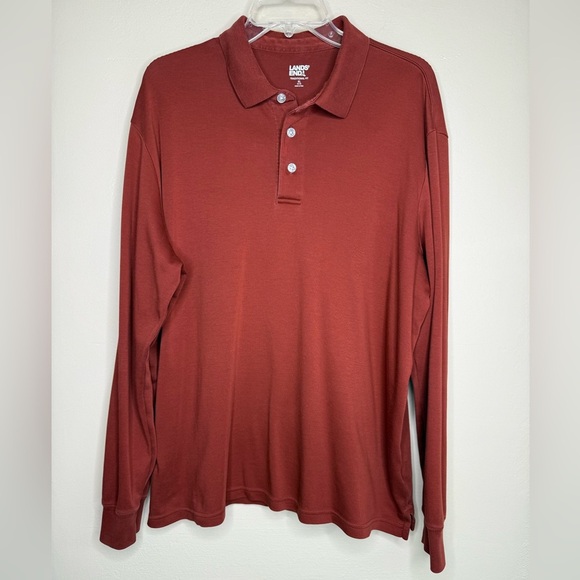Lands' End Terracotta Long Sleeved Polo Shirt Size XL - Picture 1 of 6